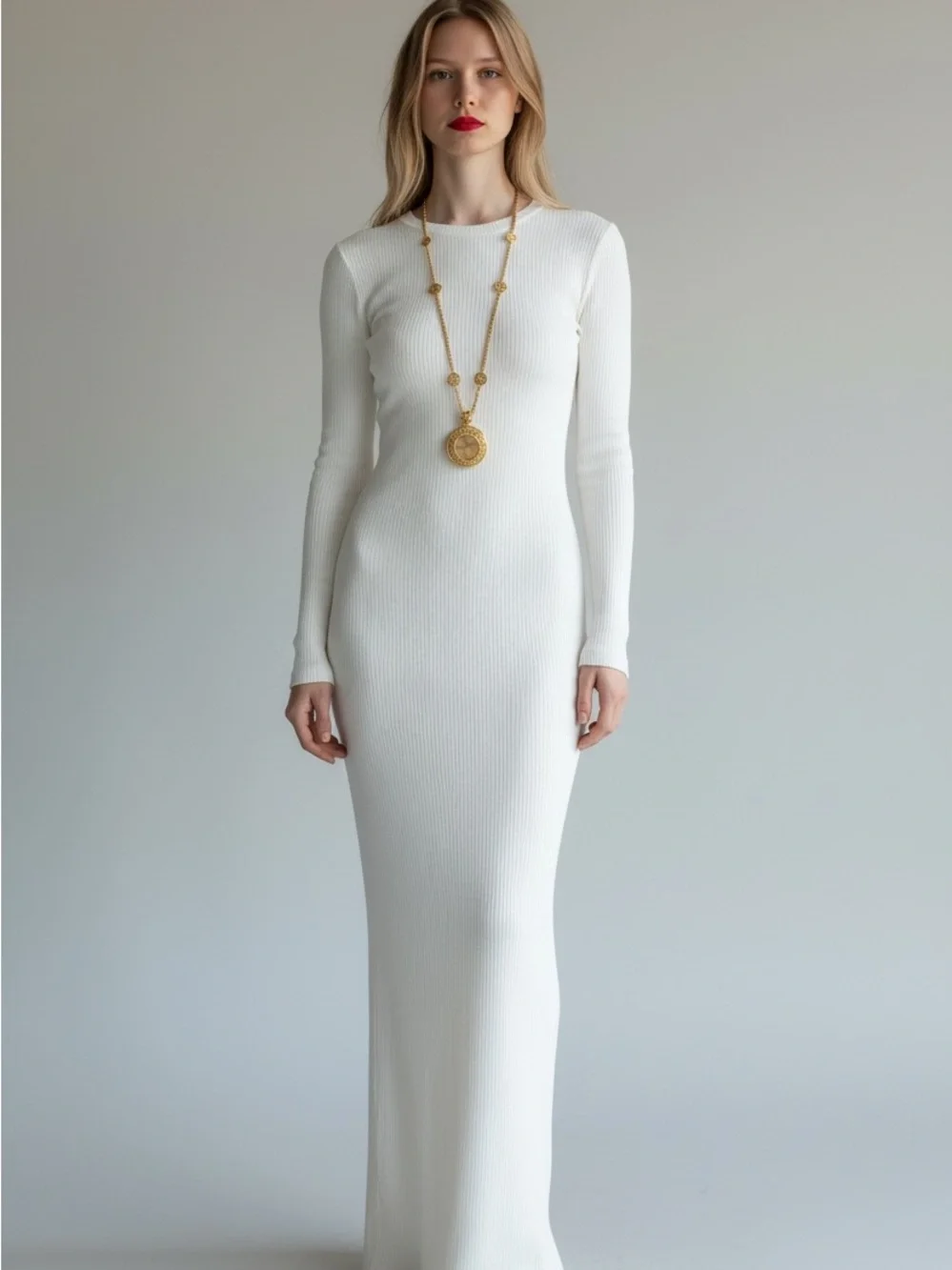 CHANEL Gold Plated Long Medallion Necklace with Mirror Pendant